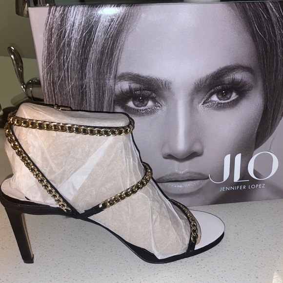 JLO Jennifer Lopez Strappy Chain Stiletto Open Toe Heels Size 9M - Picture 1 of 4